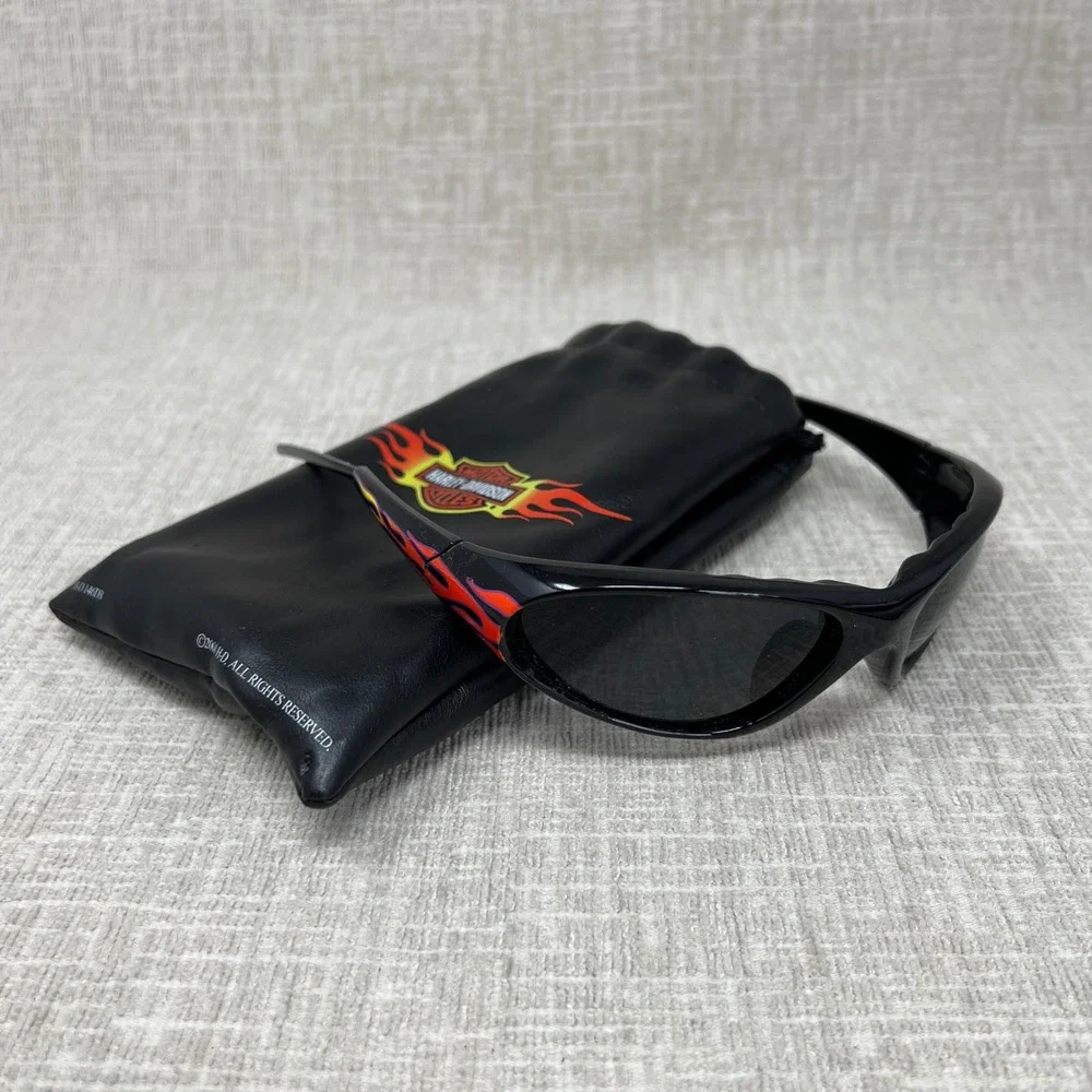Vintage Y2K Harley-Davidson Flame Wrap Sunglasses Black Smoke Lenses Unisex OS